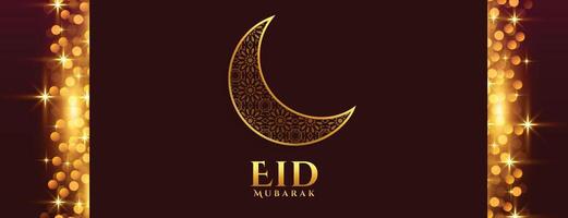 sparkling eid festival golden moon banner design vector