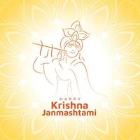 beautiful hand drawn shree krishna janmashtami festival card vector