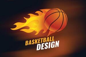 sporty basketball championship background with fire flame design vector