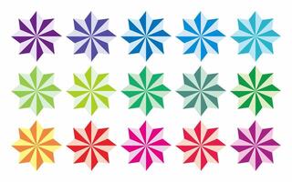 Set of colorful stars vector icon on white background. Multicolor eight-pointed stars collection.