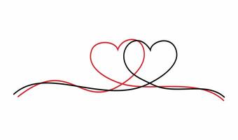 Two hearts icon linked each other. Red line heart and black line heart collide. Simple and minimalist hearts design element. vector