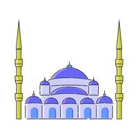 Blue mosque and minaret illustration vector. Simple and minimalist Islamic greeting vector design.