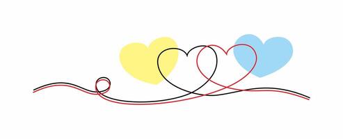 Two hearts icon with watercolor spot. Two outline hearts linked each other. Two hearts design element. vector