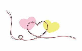 Two hearts collide with water color spot. Artistic outline heart shape for design element. vector