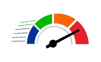 Colorful speedometer vector icon with perspective and speed effect. Speed indicator icon.