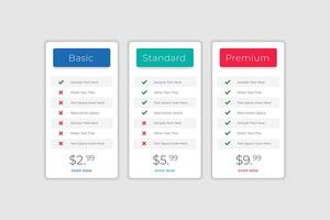 web app pricing comparison table template vector