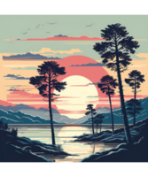 AI generated Retro Sunset Tshirt Design png