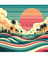 AI generated Retro Sunset Tshirt Design png