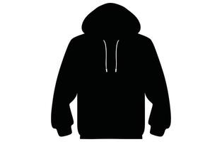 Silhouette of hoodie, Vector Hoodie Black and White Sleeves Streetwear Fashion Silhouette,