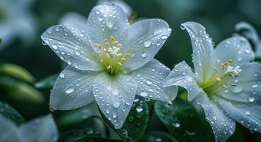 AI generated white flowers with drops of water are shown photo