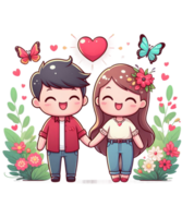 AI generated Free Love Cartoon Couple Character Illustration tshirt design Elements PNG