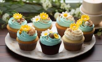 AI generated easter themed cupcakes by a pastry chef photo