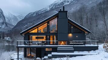 ai generado hermosa moderno noruego casa foto