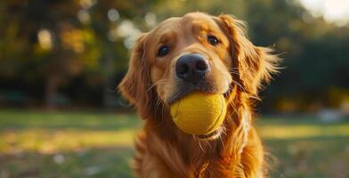 AI generated Beautiful golden retriever dog looking at the camera photo