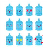 Set emojis mineral water bottle icons. Collection of plastic barrel emoticons in cartoon style isolated on white background, vector illustration