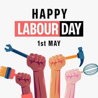 vector happy labour day with hands holding working tools