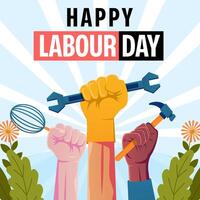 gradient vector happy labour day with hands and leaves illustration