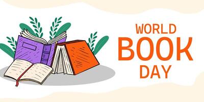 hand drawn world book day horizontal banner illustration vector