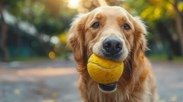 AI generated Beautiful golden retriever dog looking at the camera photo