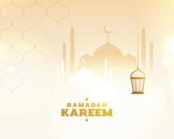Ramadán kareem mezquita y lámpara saludo deseos antecedentes vector