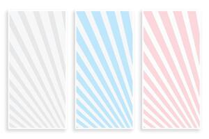 pastel colors rays lines banner set of three vector