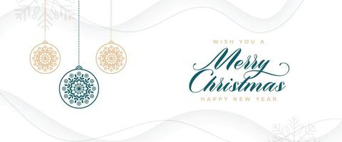 elegant merry christmas eve greeting poster with hanging bauble vector