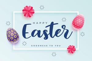 stylish happy easter background with eggs and flowers vector