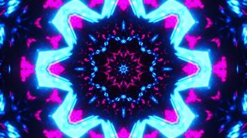 Blue and pink flower with light pattern. Kaleidoscope VJ loop video