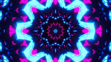 Blue and pink flower with light pattern. Kaleidoscope VJ loop video