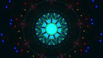 Colorful circular pattern with lights. Kaleidoscope VJ loop video