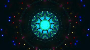 Colorful circular pattern with lights. Kaleidoscope VJ loop video