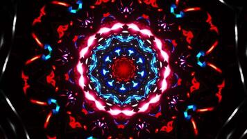 Red and blue circular pattern with lights. Kaleidoscope VJ loop video