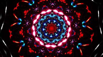 Red and blue circular pattern with lights. Kaleidoscope VJ loop video