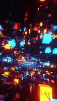 Very colorful and abstract photo of room with many square lights. Vertical looped animation video