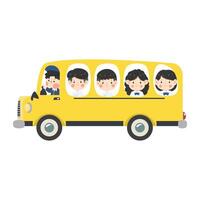 colegio autobús y niños transporte educación vector