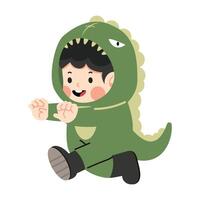 Cute boy  wearing dinosaur costume run vector