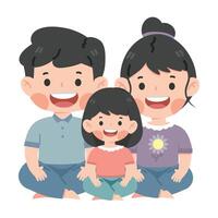 contento familia sentado en piso vector