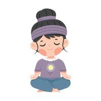 Kid girl meditating practicing yoga vector