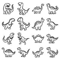 Hand Draw Dinosaurs Set Doodle Vector Illustration