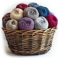 AI generated a basket filled with yarns in various colors photo