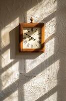 AI generated a clock is facing down onto a white wall, in the style of luminous shadows photo