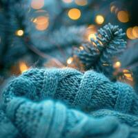 AI generated close up of knitted sweaters photo