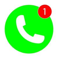 Phone vector icon with one missed call sign, white on green background for graphic design, logo, web site, social media, mobile app, ui illustration.