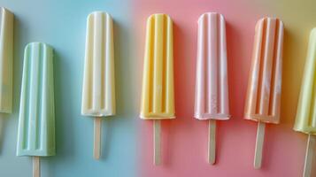 AI generated Ice cream sticks on a background of pastel colors photo
