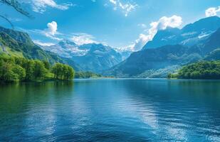 AI generated a lake in the middle of the Alps photo