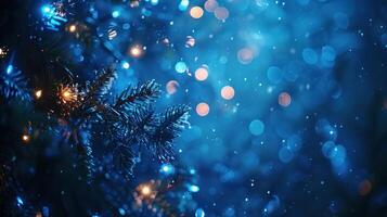 AI generated Twinkling Christmas lights set against a deep blue backdrop photo