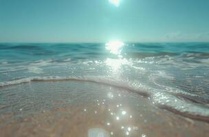 AI generated summer sun over the sea sand background photo