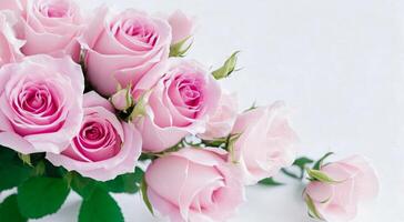AI generated Beautiful bouquet of fresh roses, on a white background, space for text. photo