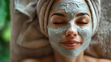 ai generado mujer disfrutando un spa facial tratamiento foto