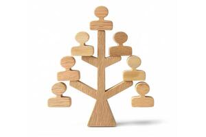 AI generated Wooden Board Strategy Diverse group of people organization chart on a white background photo